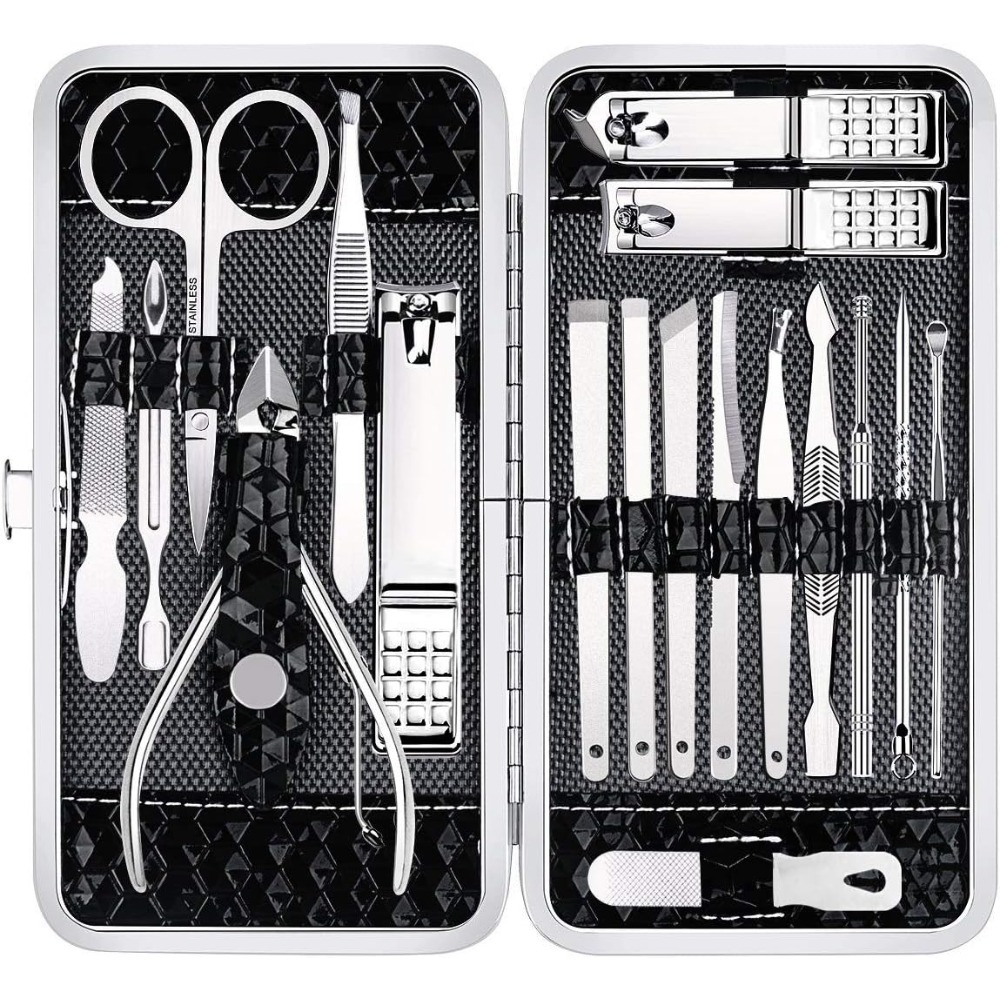 Mens Grooming Kit Case - Professionele Manicure Pedicure Set 18-delig RVS